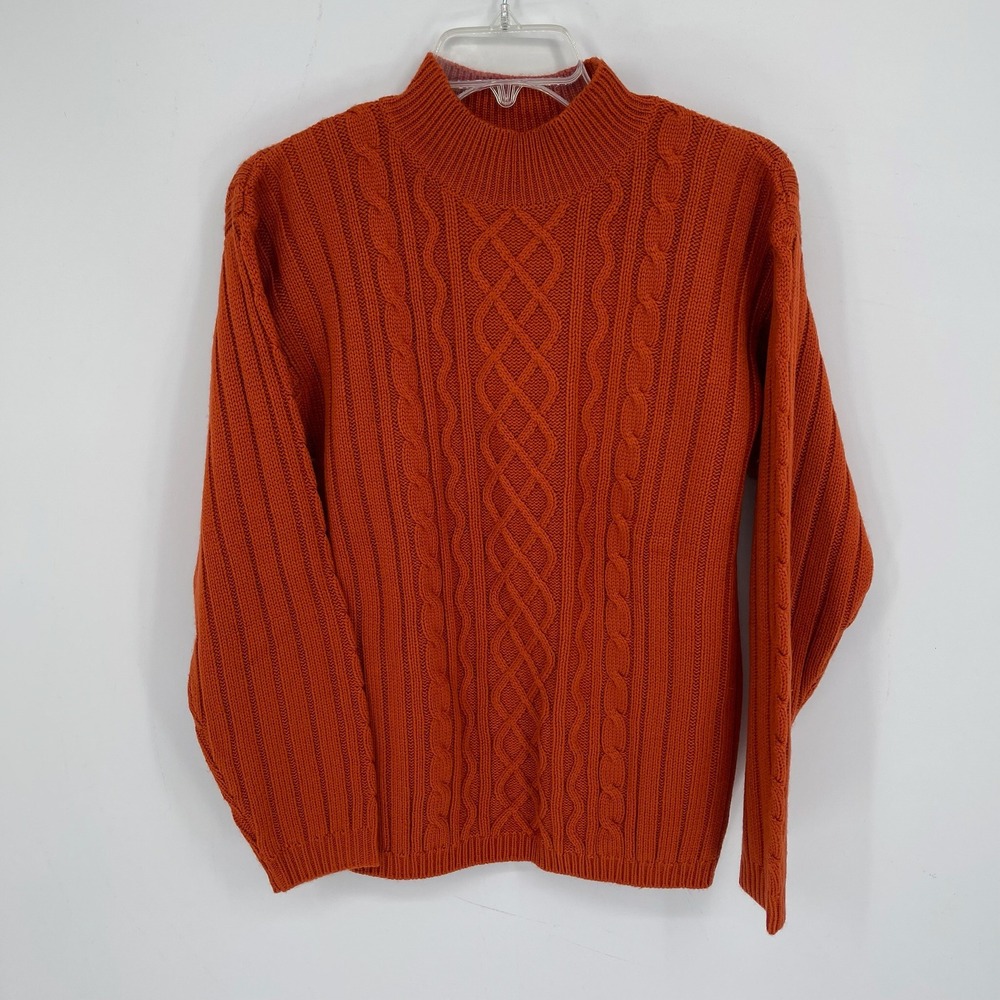 Baxter Wells Women's Vintage Orange Cable Knit Mock Neck Pullover Sweater Size S